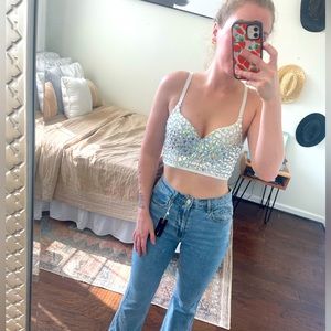 Rhinestone crop top white